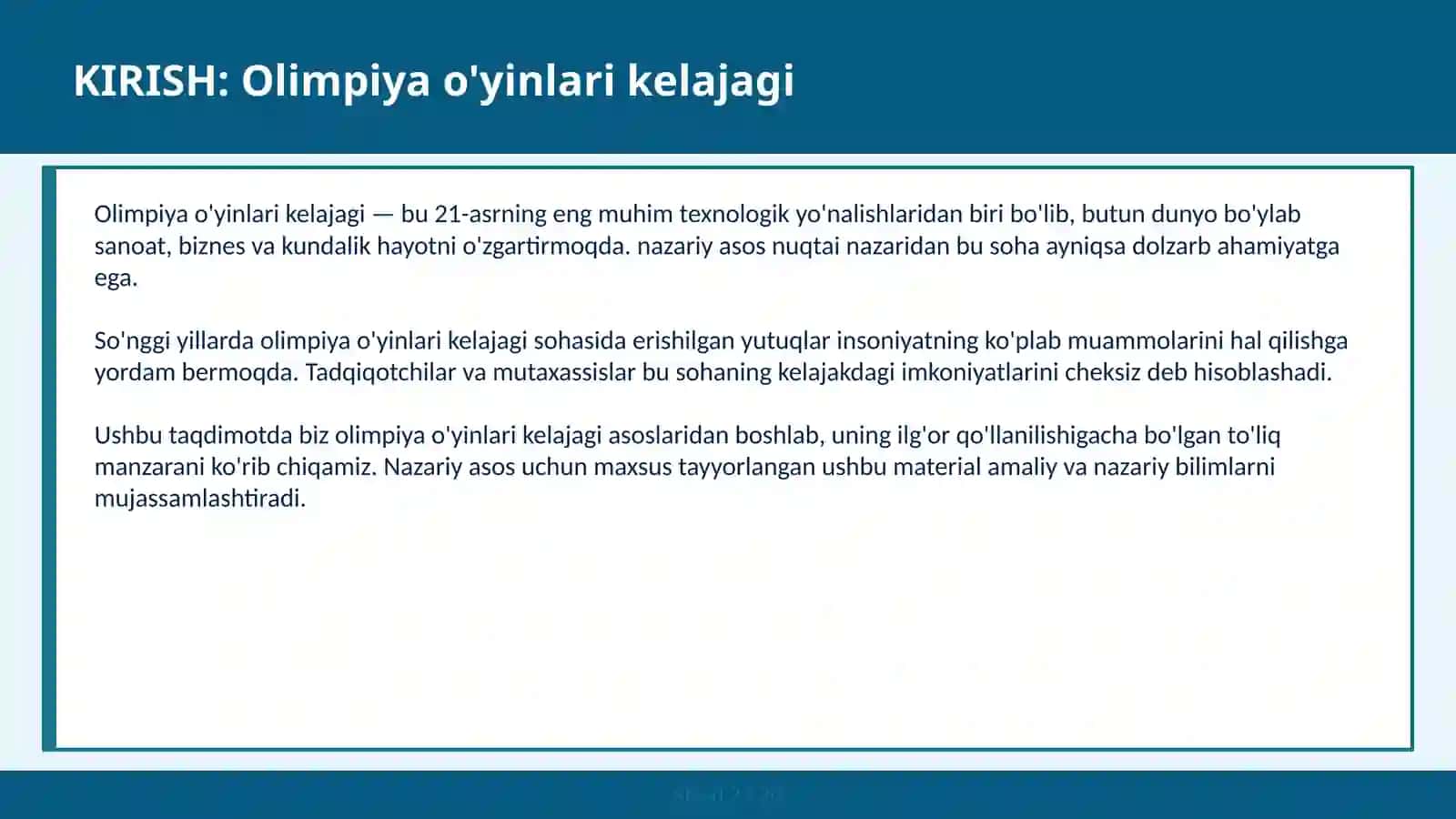 Olimpiya O'yinlari Kelajagi 2