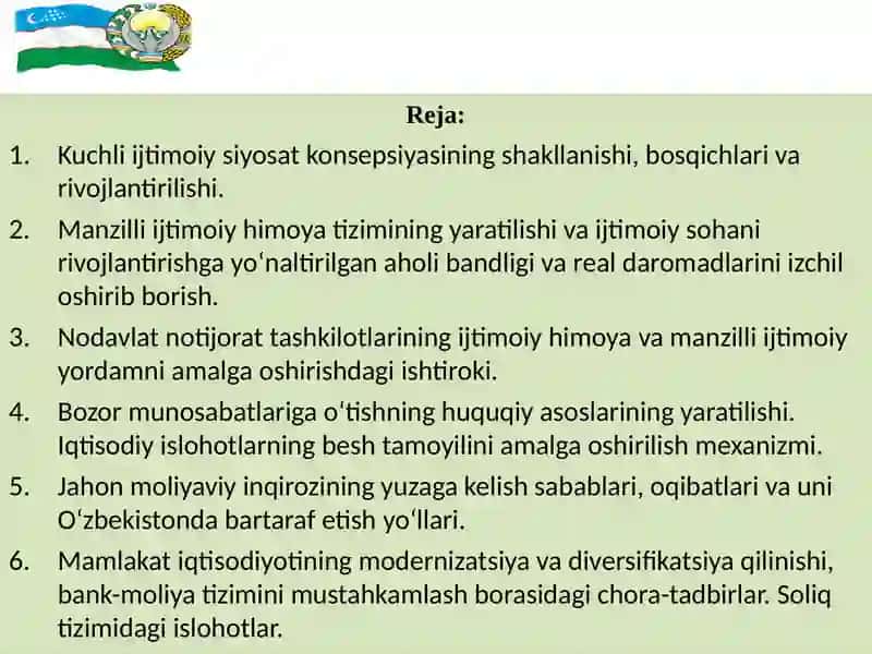 O‘zbekiston Respublikasida ijtimoiy-iqtisodiy o‘zgarishlar 2