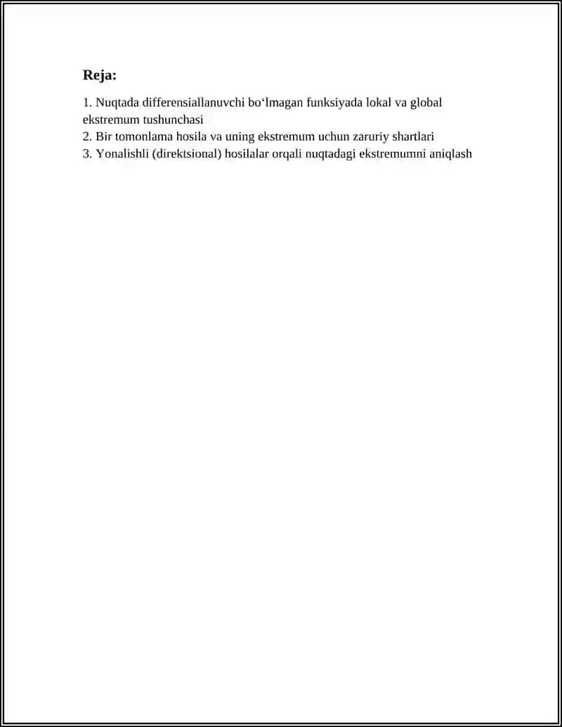 NUQTADA DIFFERENSIALLANUVCHI BO’LMAGAN FUNKSIYALARNING EKSTREMUMI 2