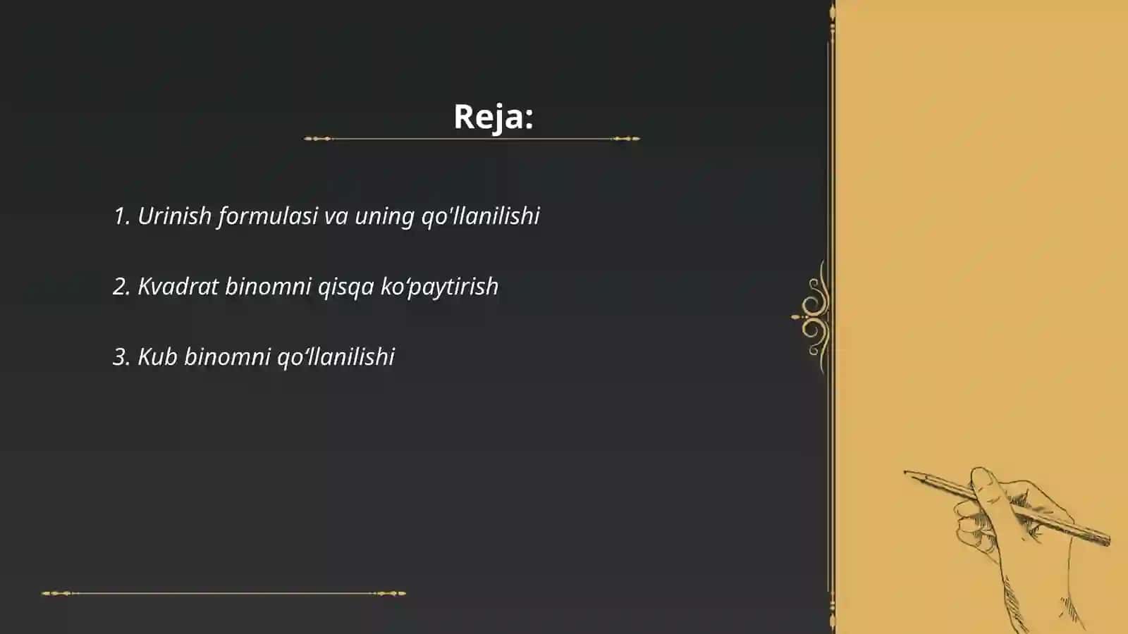 Urinish formulasi va uning qo'llanilishi 2