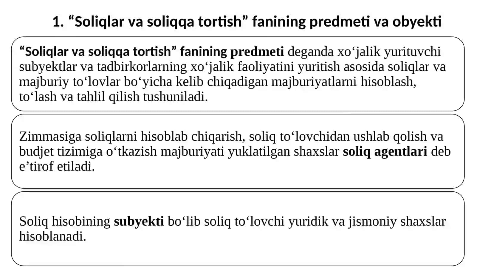 “Soliqlar va soliqqa tortish” fanining predmeti va obyekti 2