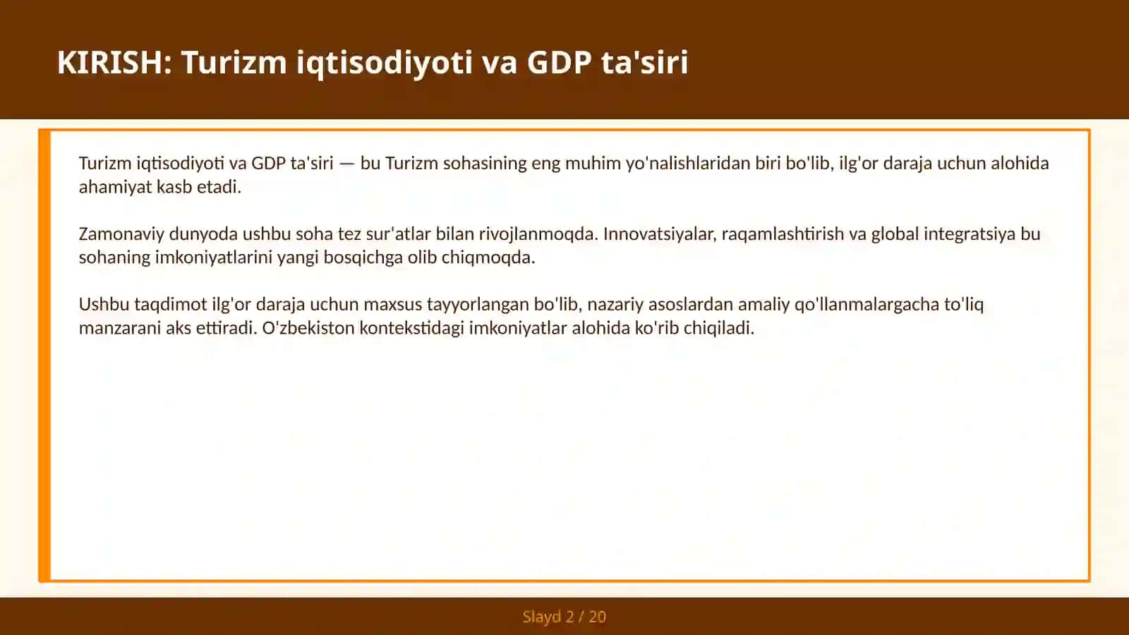 TURIZM IQTISODIYOTI VA GDP TA'SIRI 2