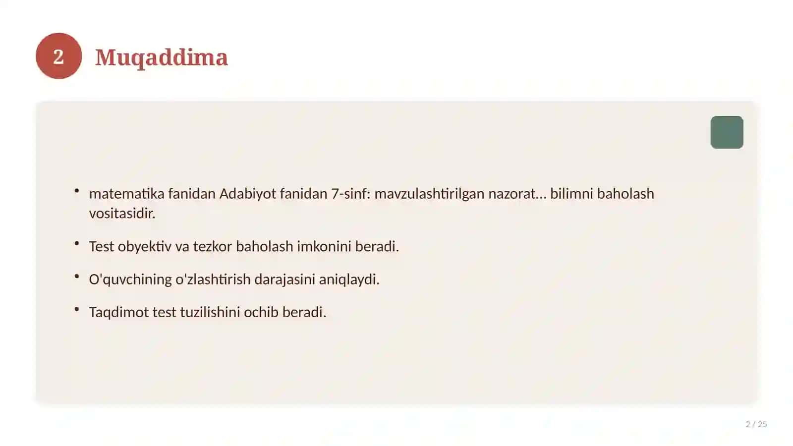 Adabiyot fanidan 7-sinf: mavzulashtirilgan nazorat ishi va tahlil 2