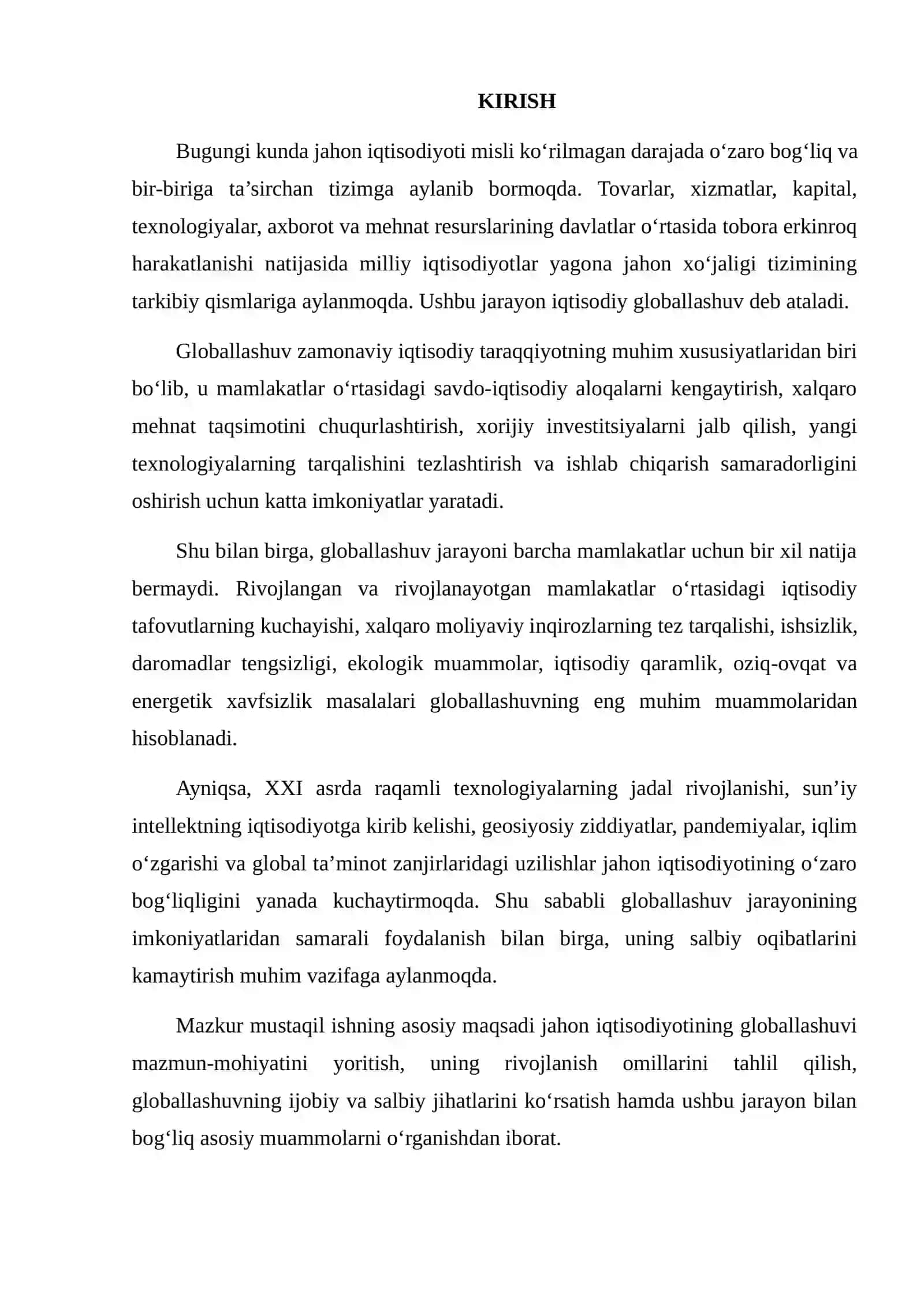 Jahon iqtisodiyotining globallashuv muammolari 2