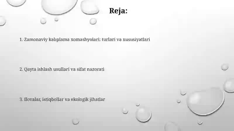 Zamonaviy qolib oluvchi xom ashyolar 2