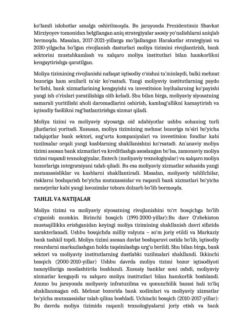 O'ZBEKISTONDA MOLIYA TIZIMI VA MOLIYAVIY SIYOSATNING RIVOJLANISHI VA ISTIQBOLLARI 2
