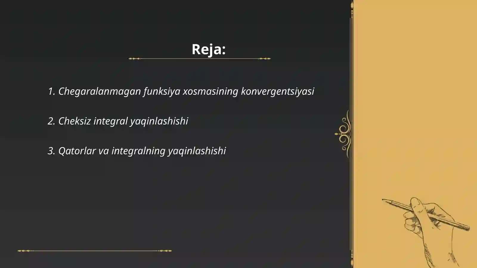 Chegaralanmagan funksiya xosmas integralining yaqinlashishi 2