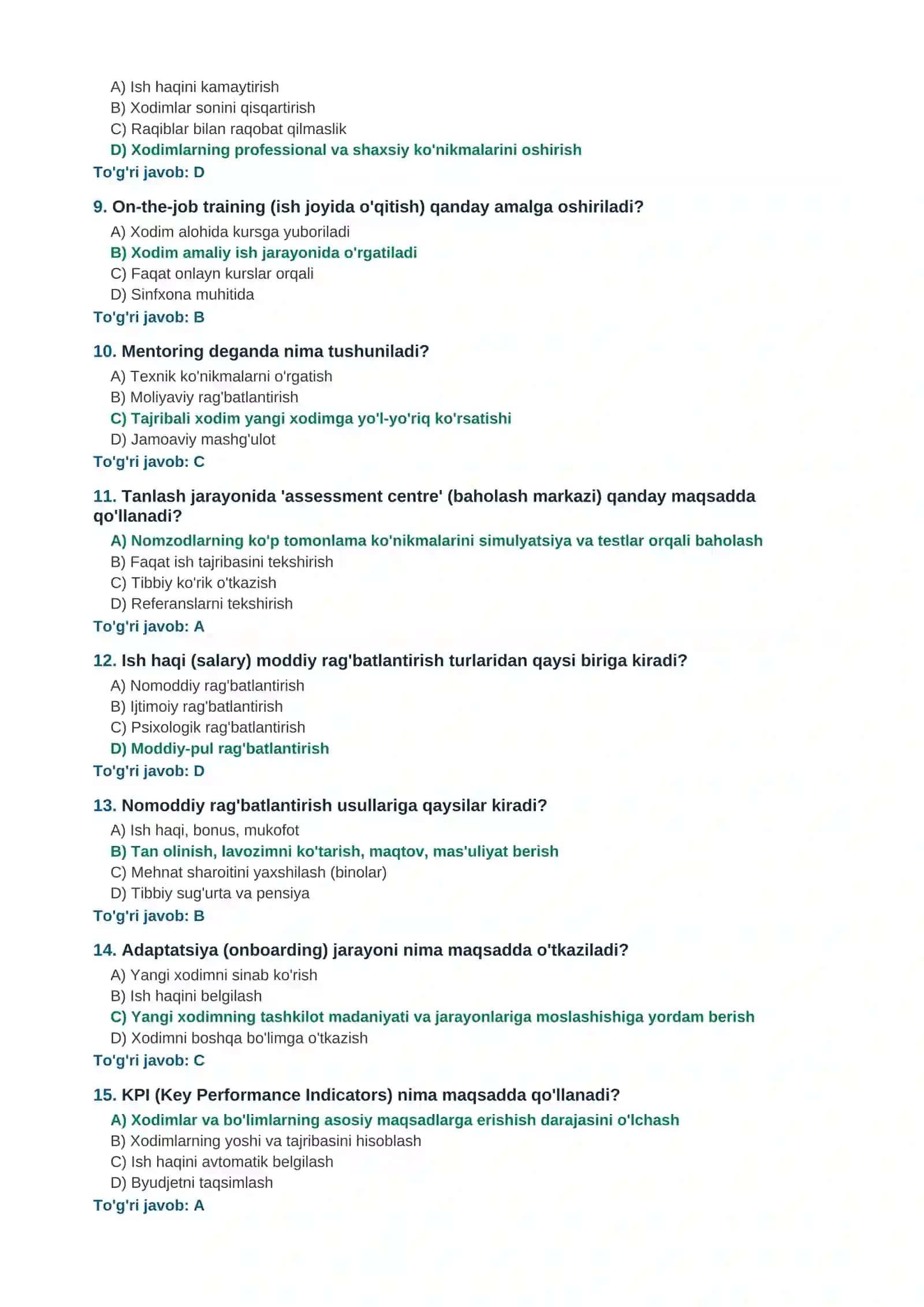 XODIMLAR BILAN ISHLASH: TANLASH, RAG'BATLANTIRISH, RIVOJLANTIRISH 2