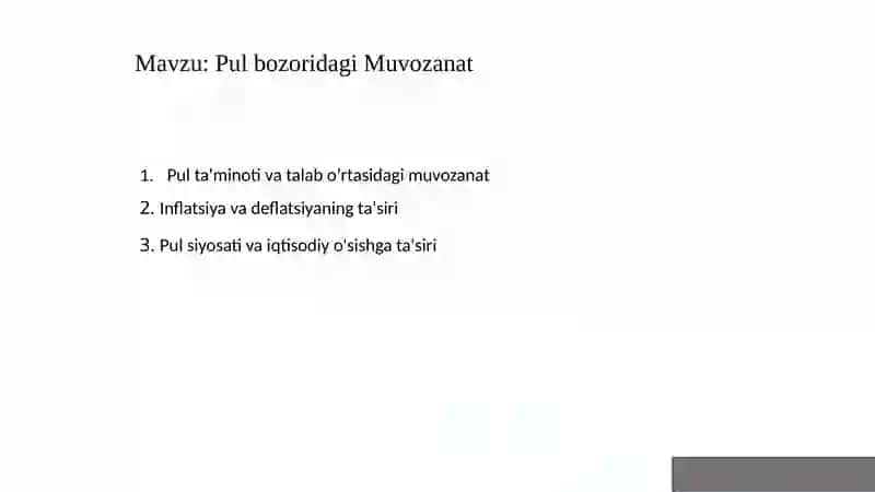 Pul bozoridagi Muvozanat 2