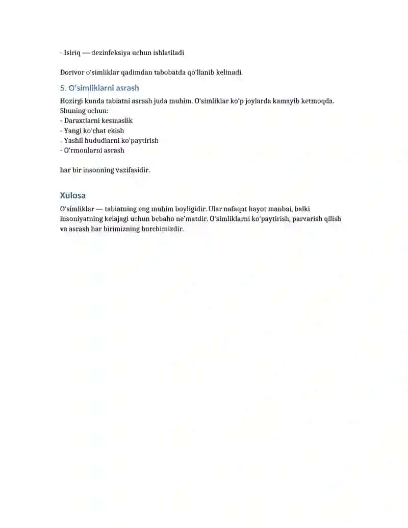 O'simliklar haqida referat 2