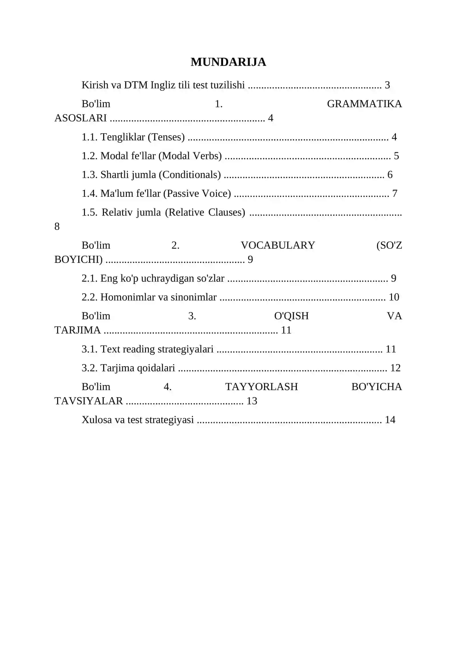ingliz tili bo'yicha DTM tayyorgarlik 2