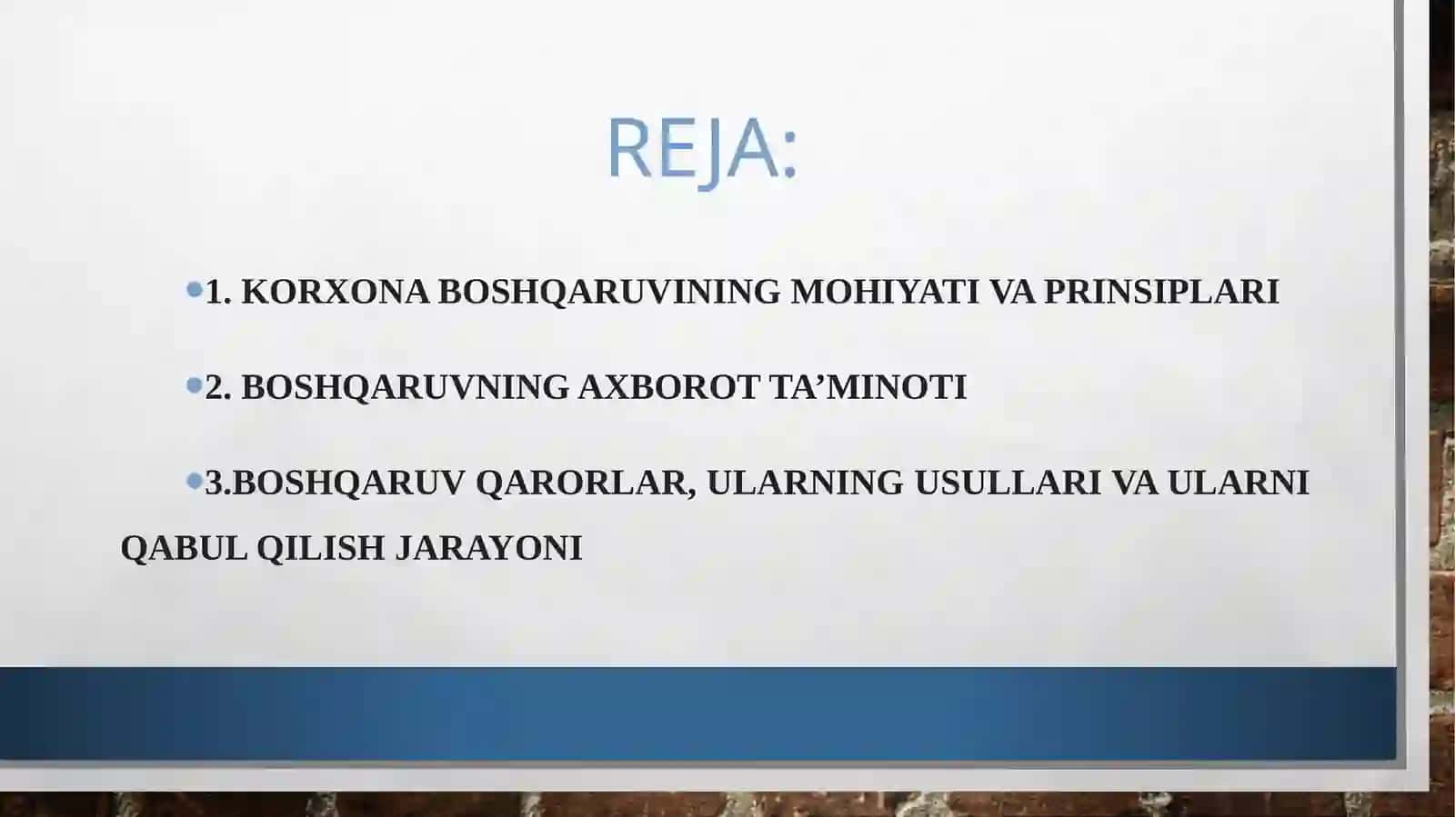 Korxonafaoliyatini boshqarish asoslari 2