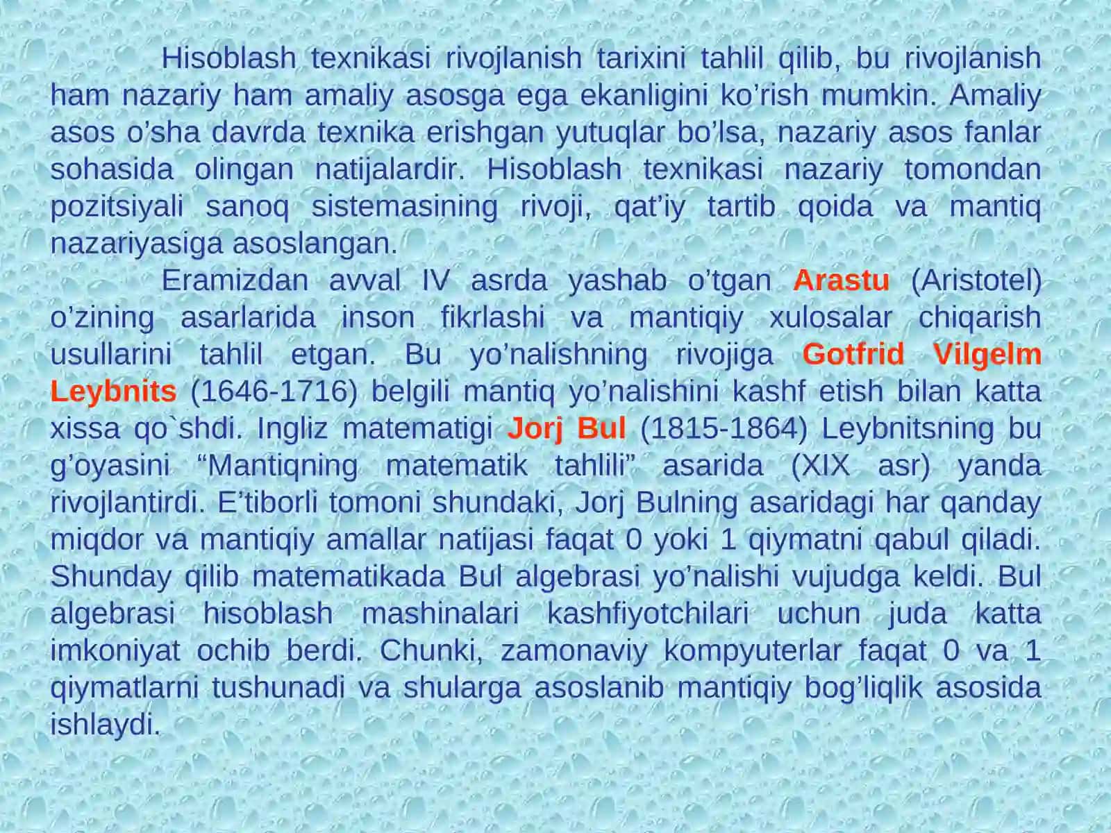 Hisoblash texnikasining rivojlanish tarixi Informatika-8 1-dars 2