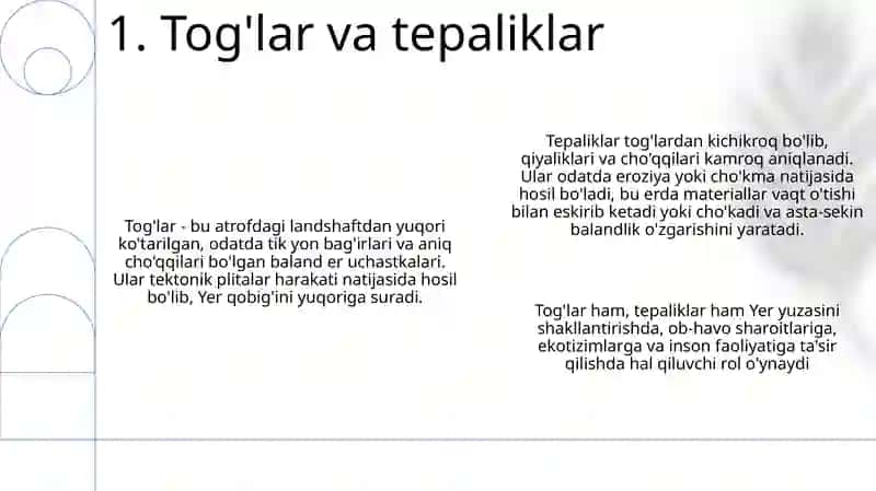 Yer Yuzasidagi Relyefning Asosiy Shakllari 2