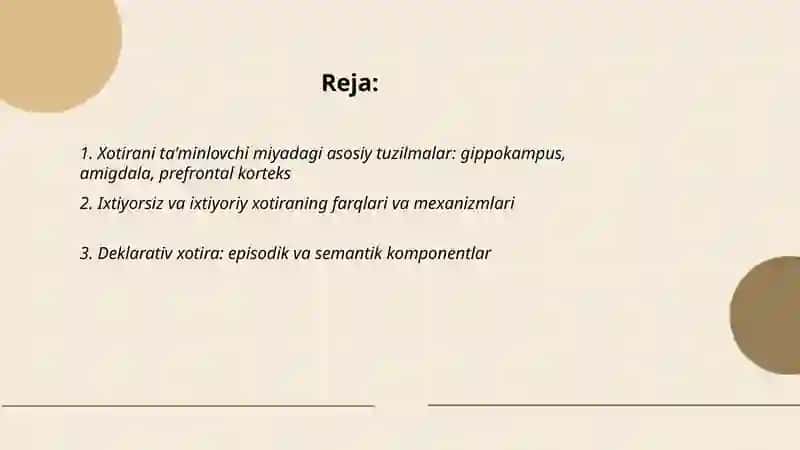 Xotirani ta'minlovchi miya tizimlari 2