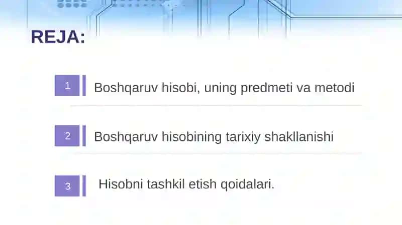 Boshqaruv hisobi, uning predmeti va metodi 2