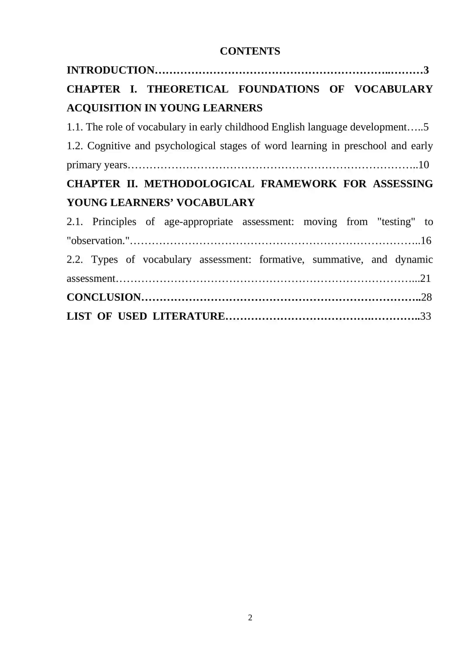 COURSE WORK: ASSESSING VOCABULARY DEVELOPMENT IN PRESCHOOL AND EARLY PRIMARY ENGLISH LEARNERS 2