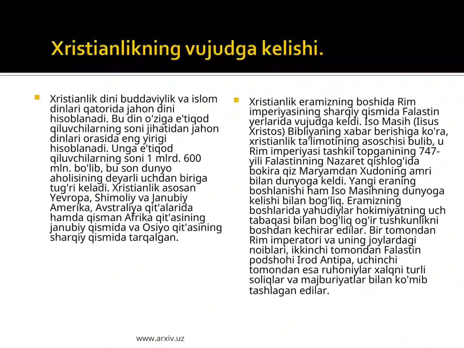 Xristianlikning paydo bo’lishi 2