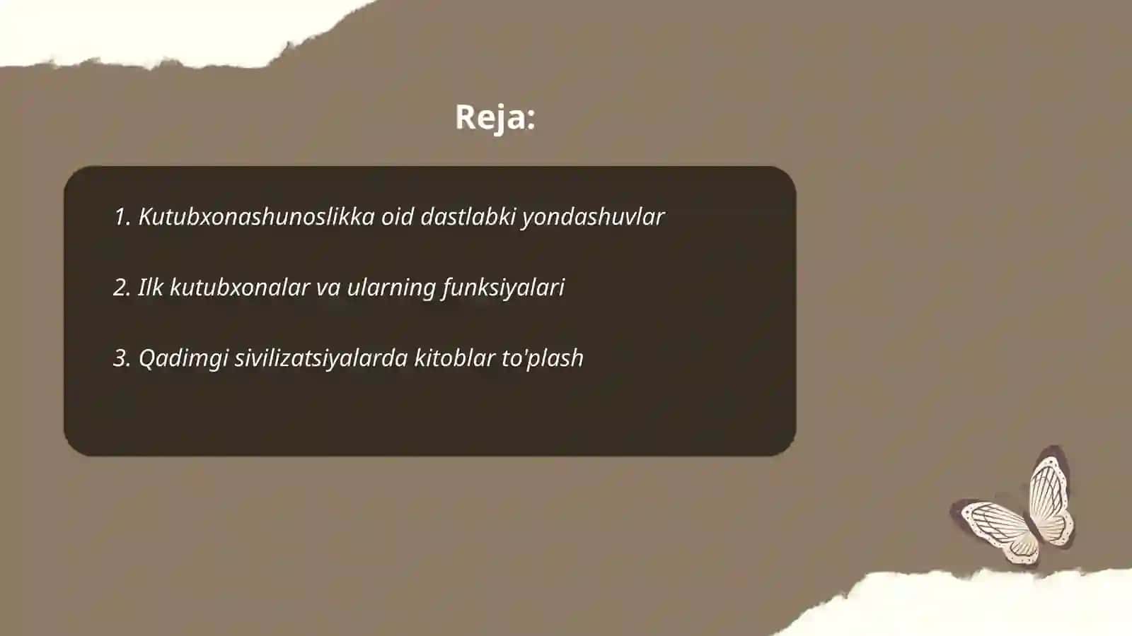 Kutubxonashunoslika oid ilk qarashlarning shakllanishi Qodirova Dilnoza 2