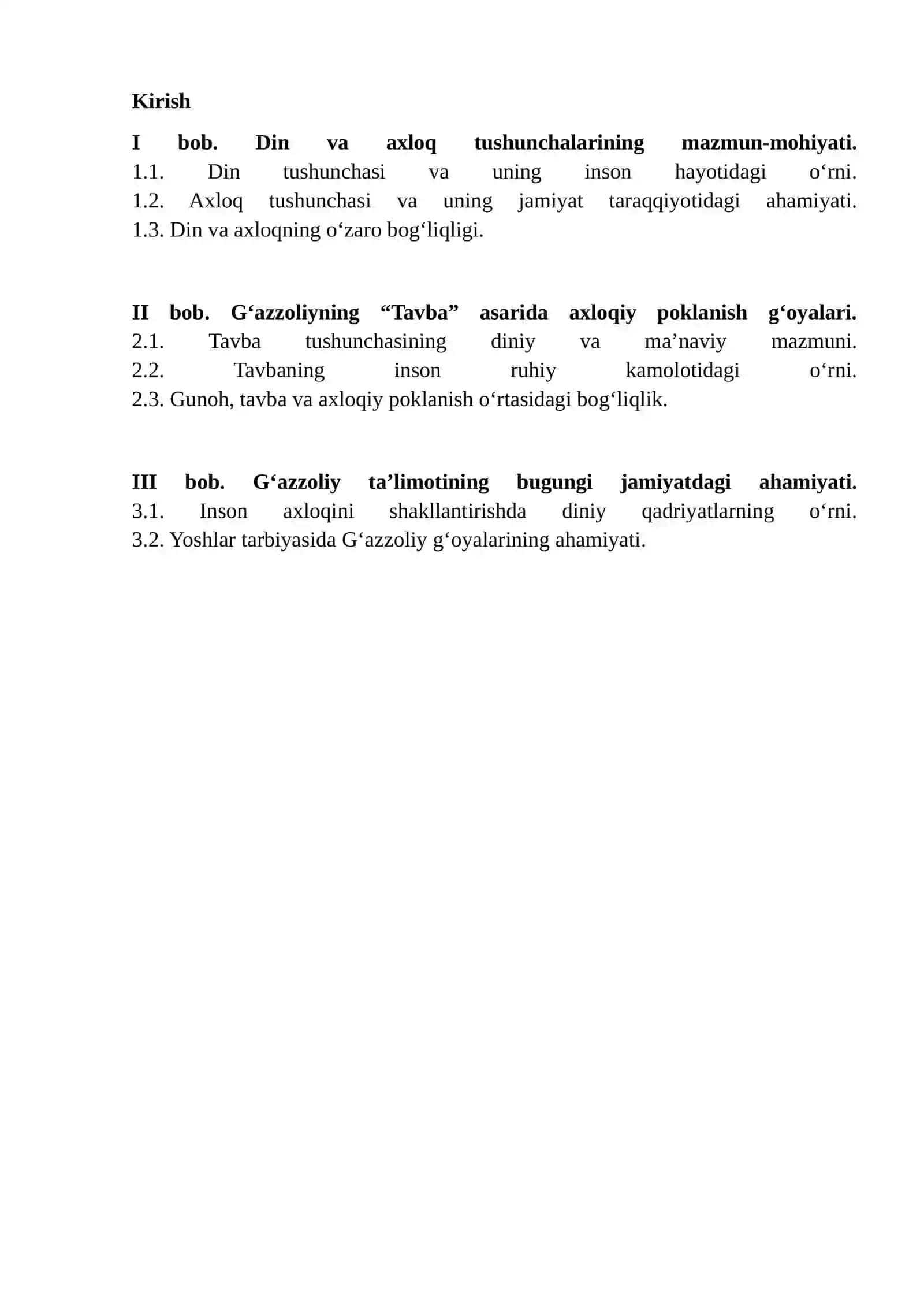 G‘azzoliyning “Tavba” asari asosida “Din va axloq” 2