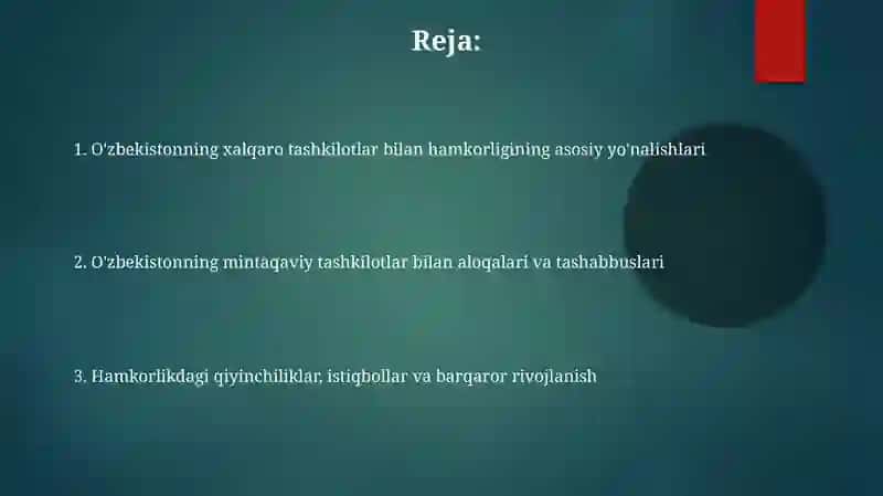 O'zbekistonning xalqaro tashkilotlar bilan hamkorlik aloqalari 2