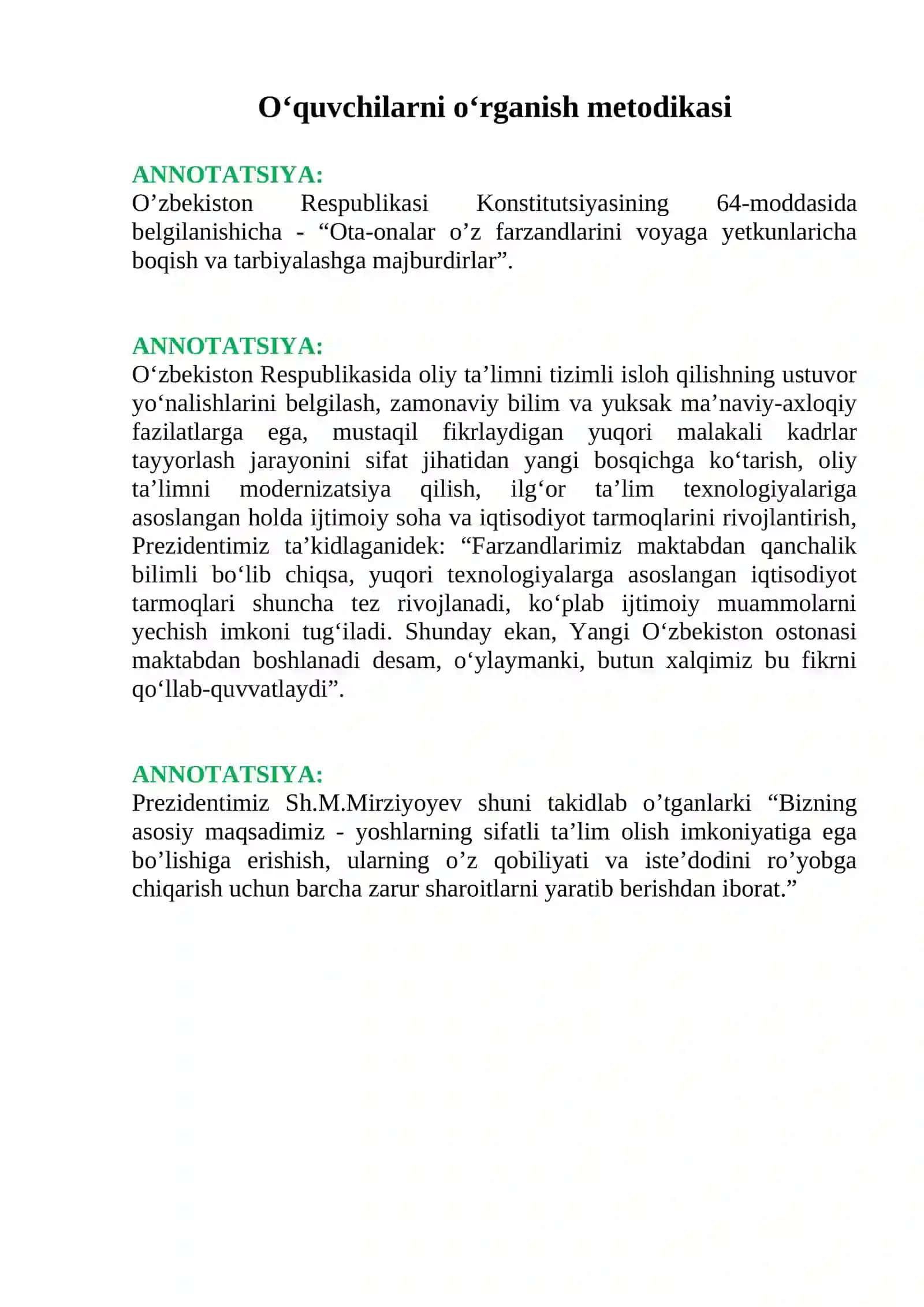O‘quvchilarni o‘rganish metodikasi 2