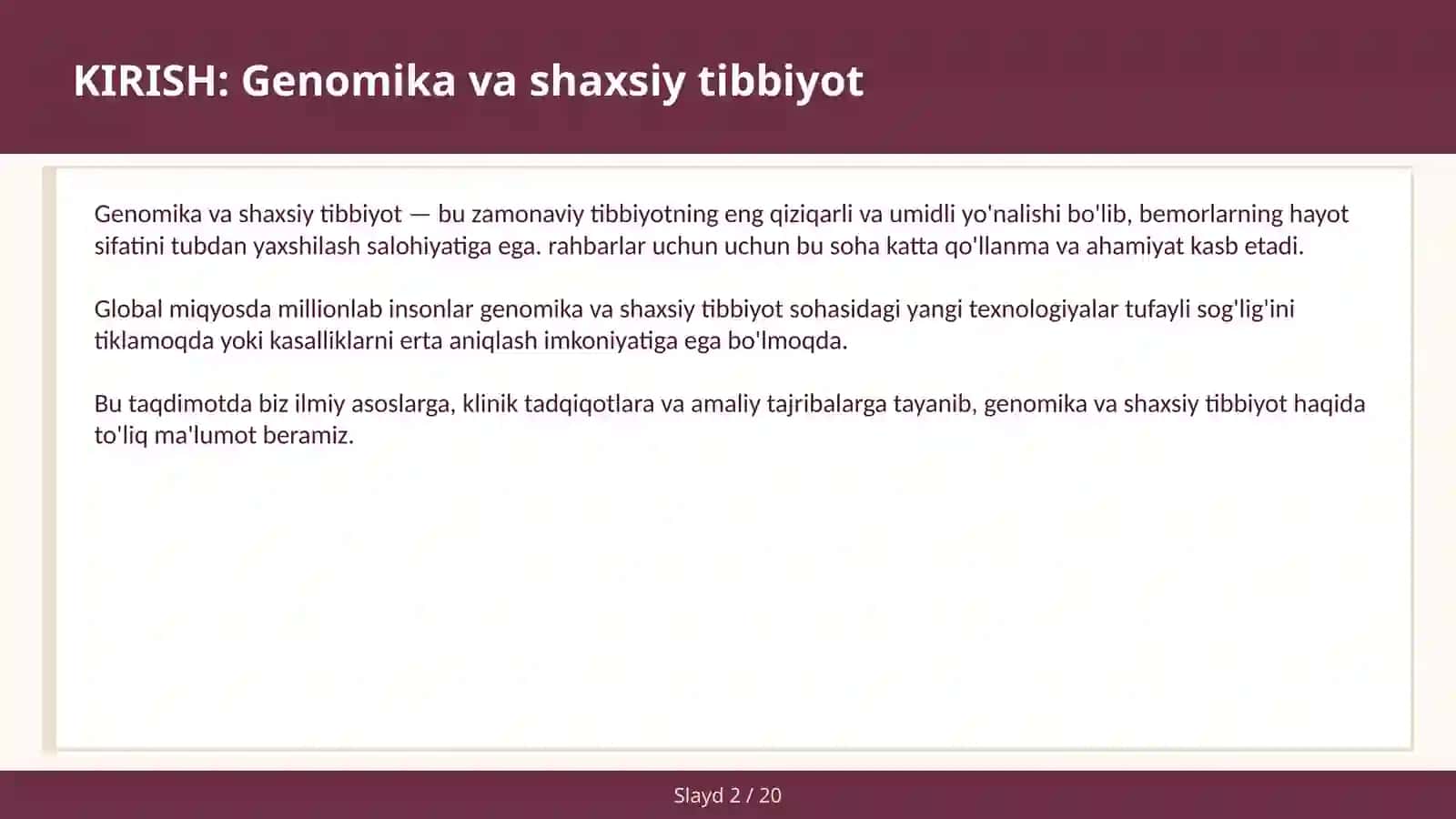 Genomika va Shaxsiy Tibbiyot 2