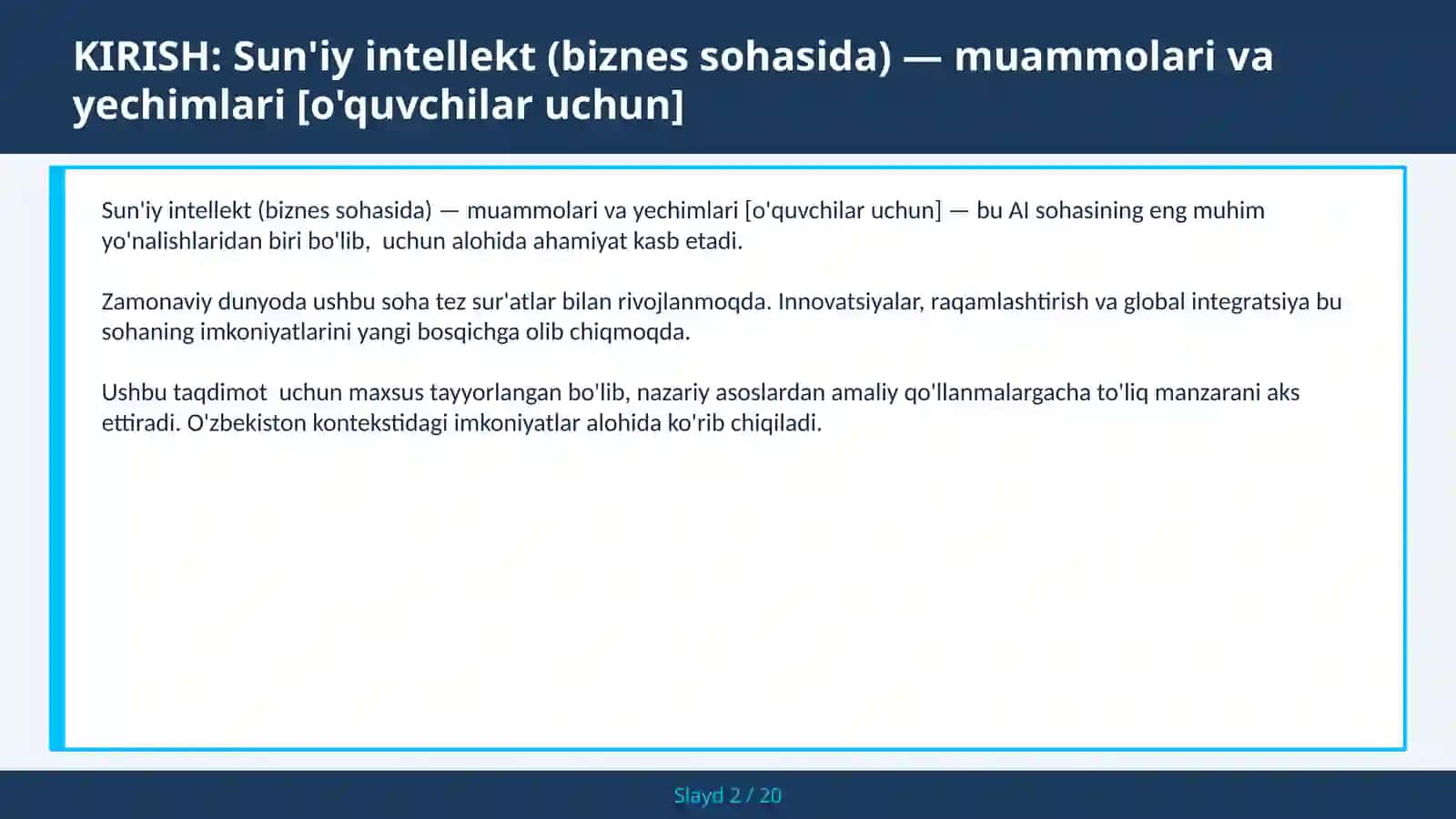 Sun'iy intellekt (biznes sohasida) — muammolari va yechimlari [o'quvchilar uchun] 2