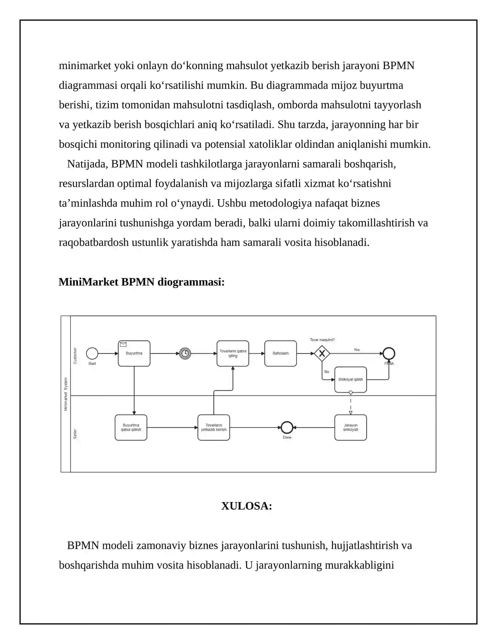 Minimarket tizimi uchun BPMN modeli 2