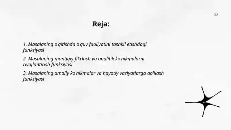 Masalaning bajaradigan funktsiyalari 2