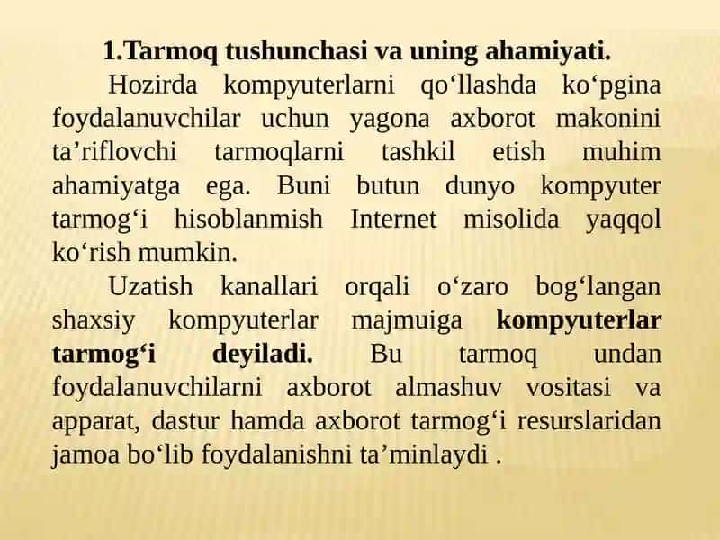 Tarmoqlangan axborot texnologiyalari va Internet xizmatlari 2
