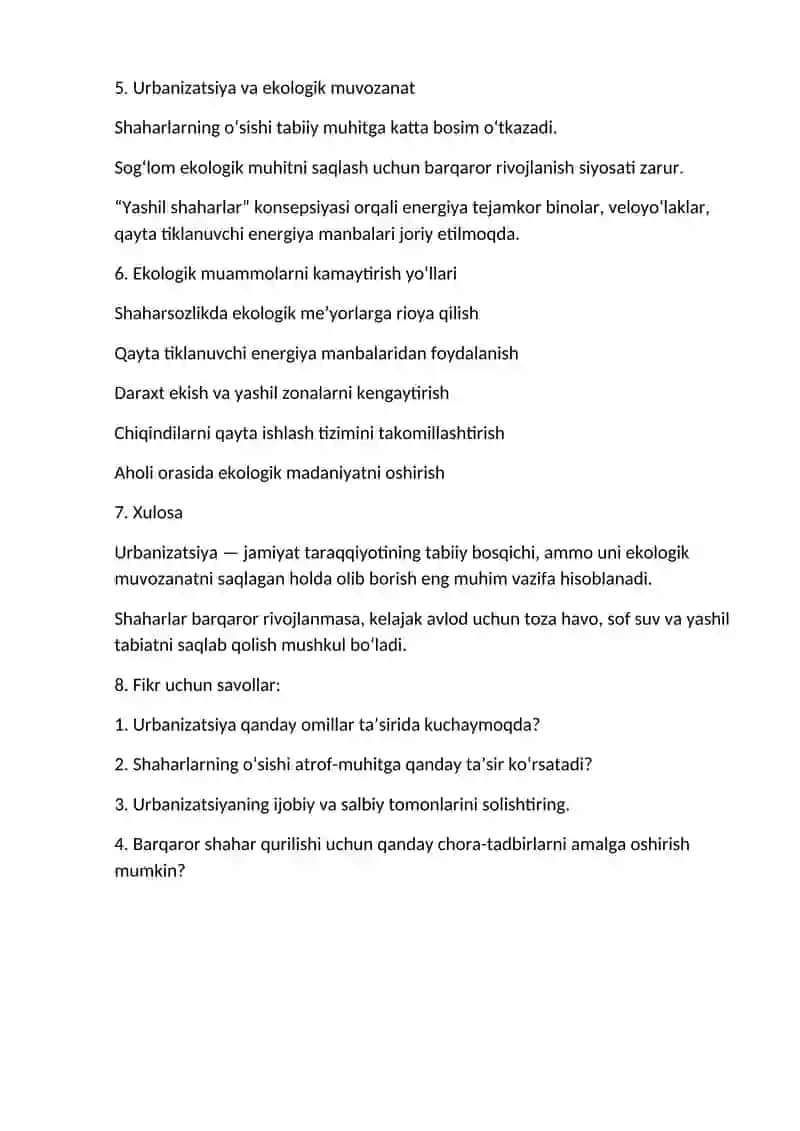 Urbanizatsiya va atrof –muhit 2