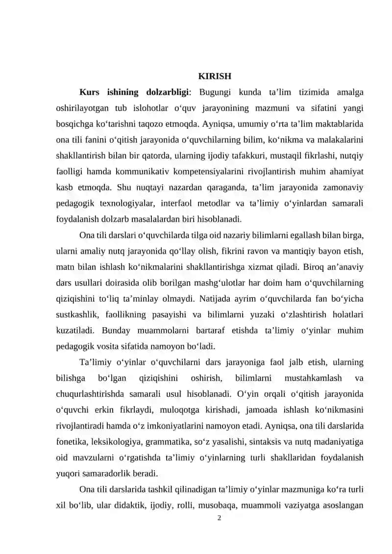 Ona tili darslarida ta'limiy òyinlarning turlari mazmuni 2