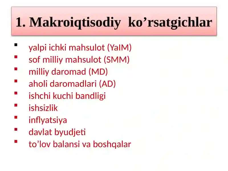 YALPI ICHKI MAHSULOT STATISTIKASI 2