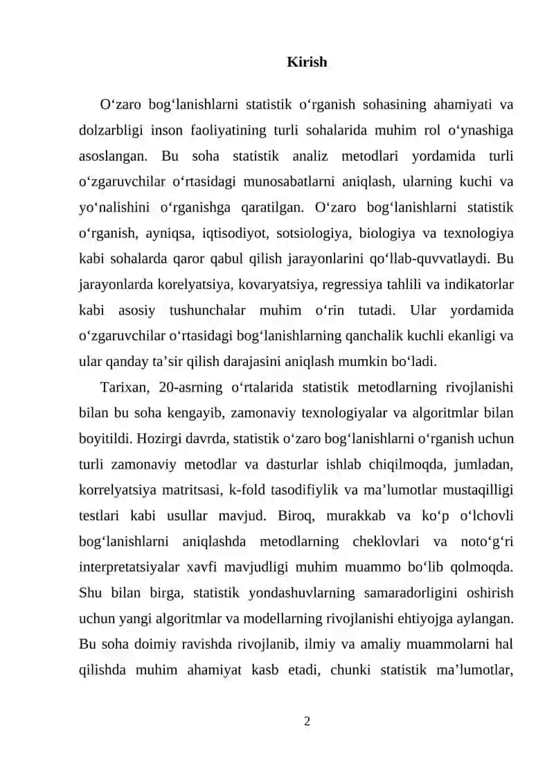 O‘zaro bog‘lanishlarni statistik o‘rganish 2