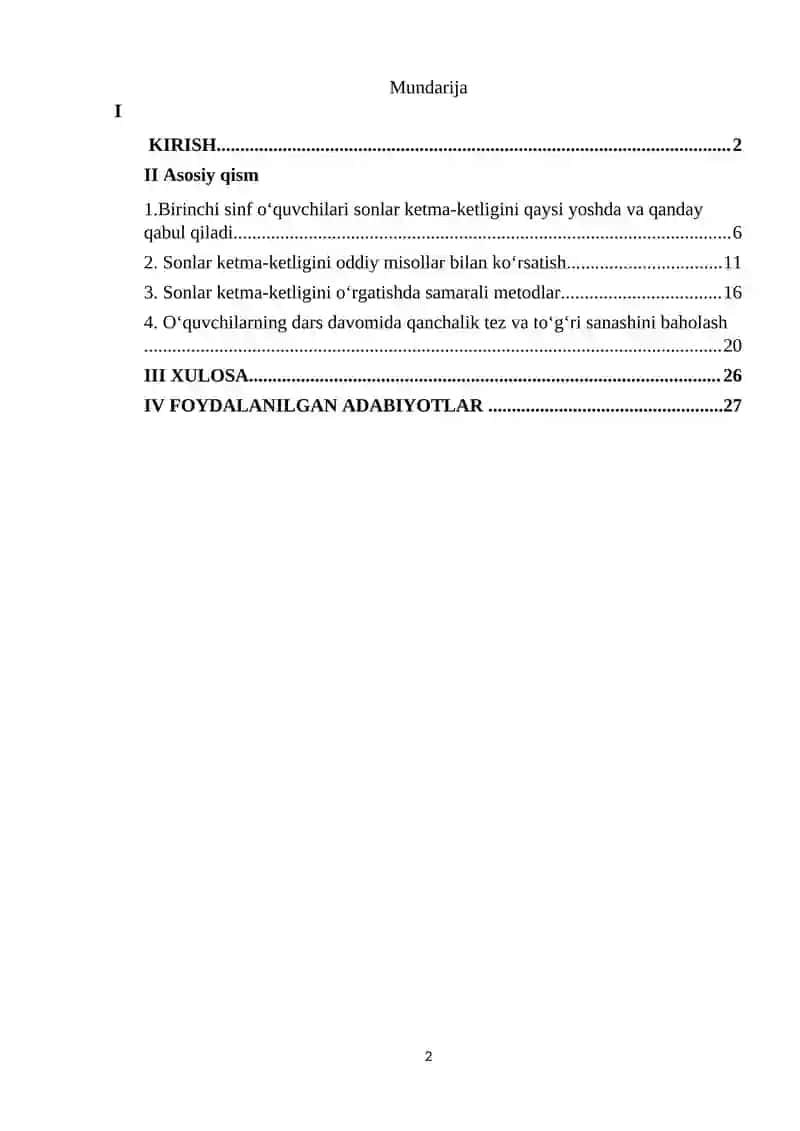 Birinchi sinflarda sonlar ketma ketligini o'rganish 2