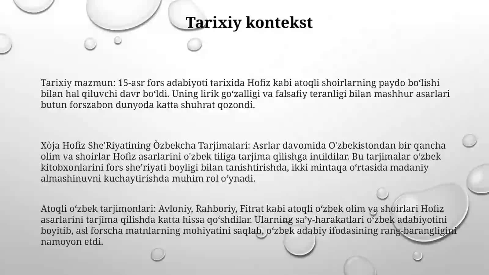 Xòja Hofiz She'Riyatining Òzbekcha Tarjimalari 2