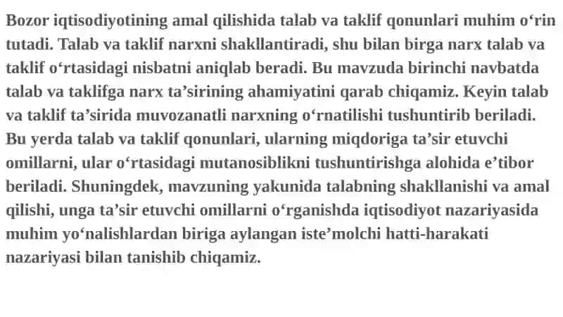 Talab va taklif nazariyasi. 2