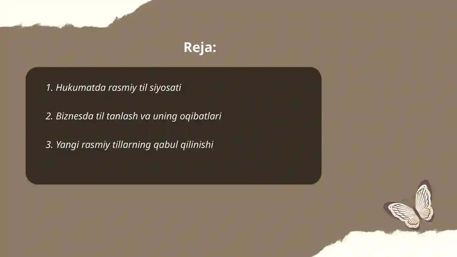 Hukumat va biznesda til siyosati: Rasmiy til va til õzgarishlari 2