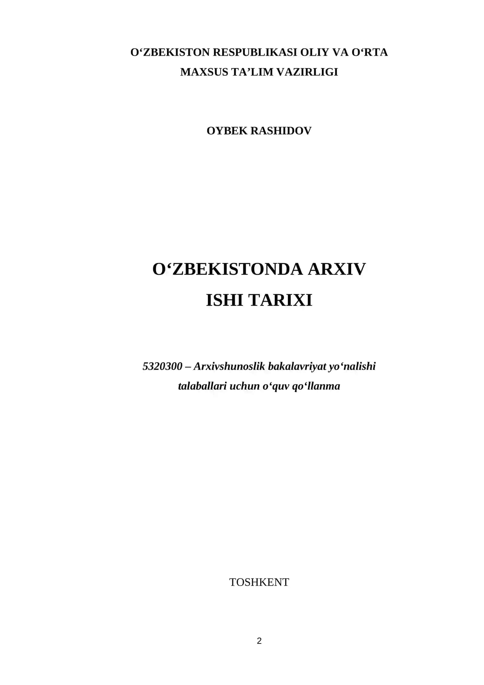 O'ZBEKISTONDA ARXIV ISHI TARIXI 2