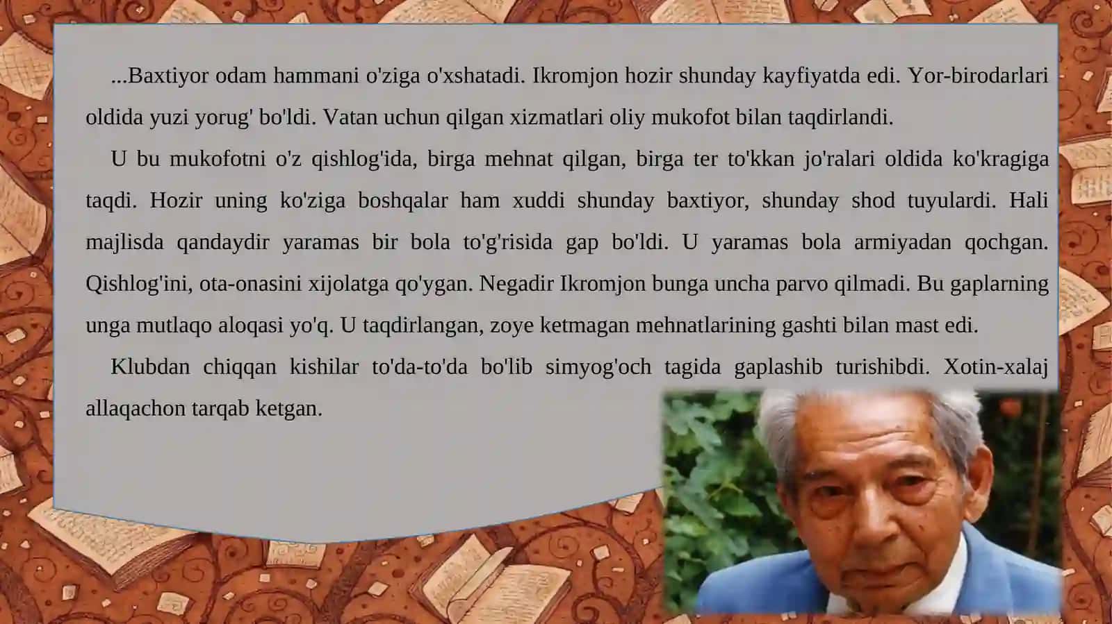 8-sinf Adabiyot fanidan Said Ahmad - Qochoq dars taqdimot 2