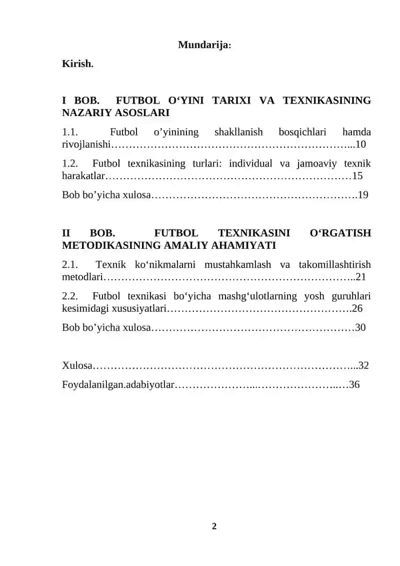 Futbol o‘yini texnikasi (KURS ISHI) 2
