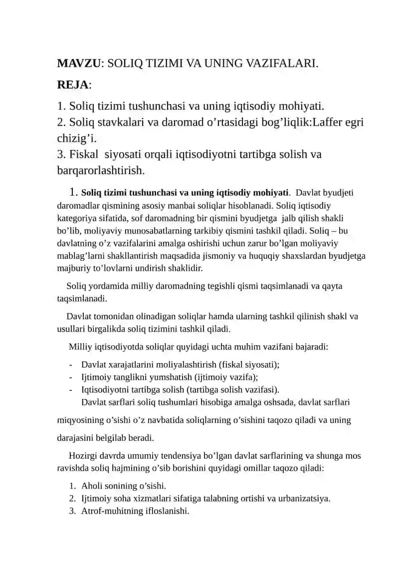 Soliq Tizimi va Uning Vazifalari 2