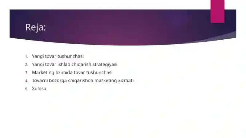 Yangi tovar ishlab chiqarish va sotishda marketing xizmatini roli. 2