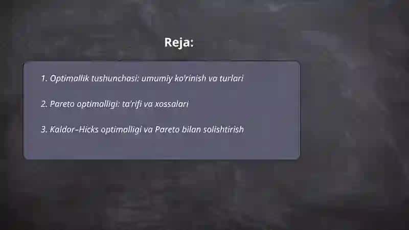 Optimallikni turlari va ularni bir-biri bilan solishtirish 2