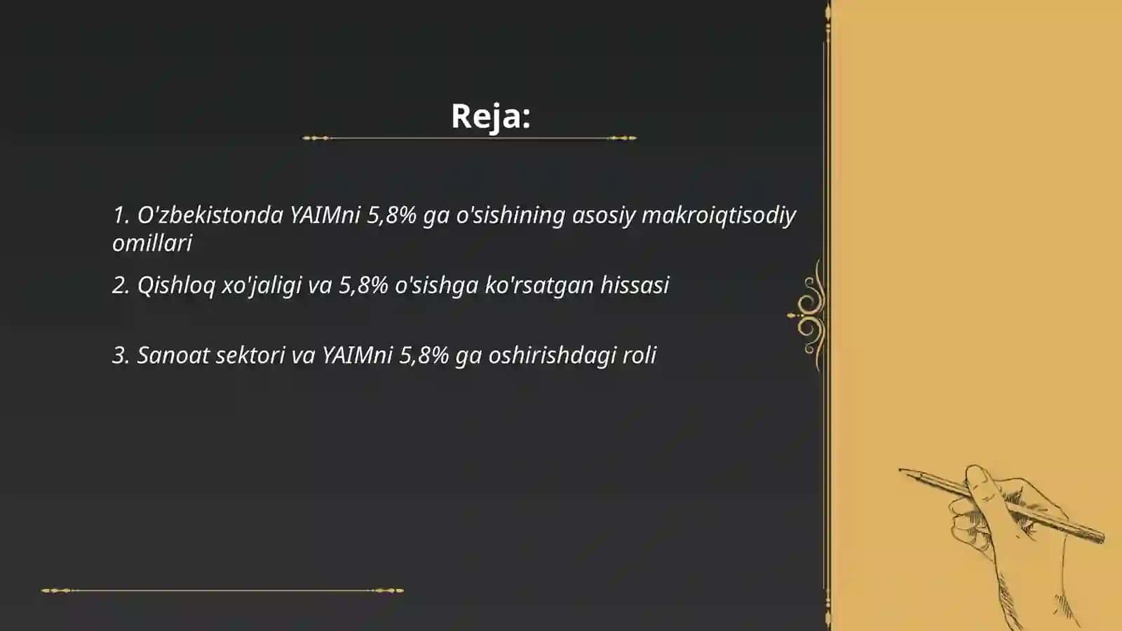 O'zbekistonda YAIMni 5,8% ga o'sishi 2