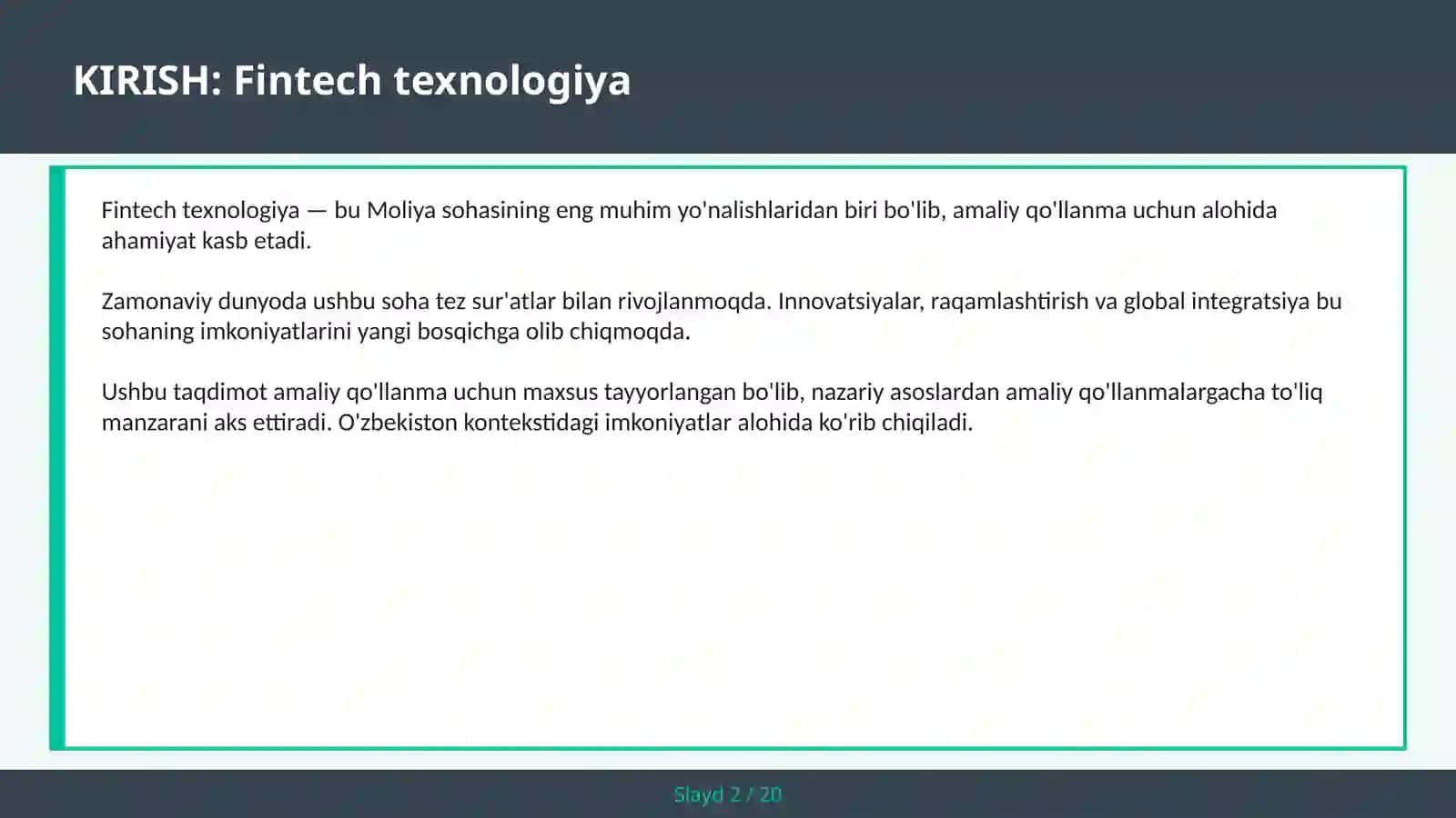 Fintech texnologiya amaliy qo'llanma 2