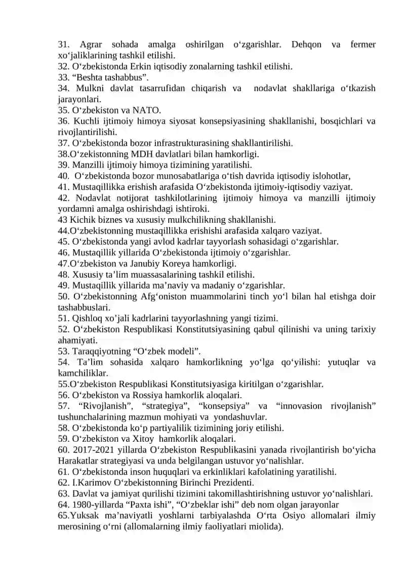O‘zbekistonning eng yangi tarixidan oraliq nazorati savollari 2