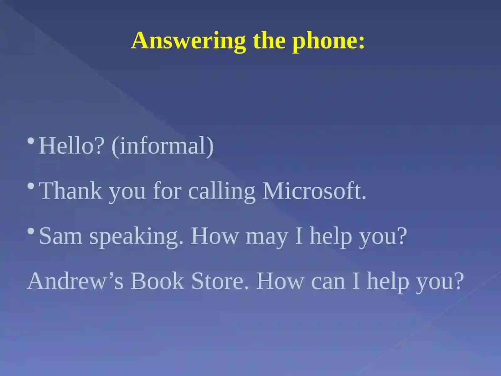 Telephone Etiquette Conversation Examples 2