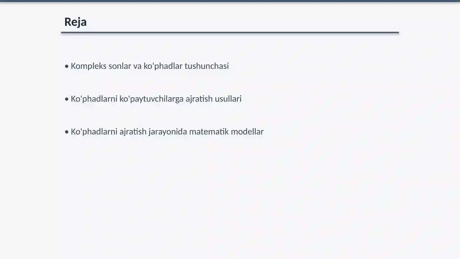 Kompleks sonlar va ko'phadlar tushunchasi 2
